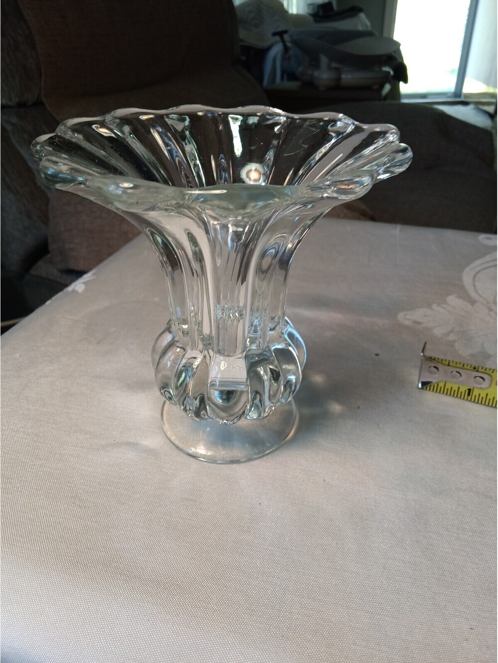 Heisey Crystolite crystal vase features a distinctive flared, footed floral...